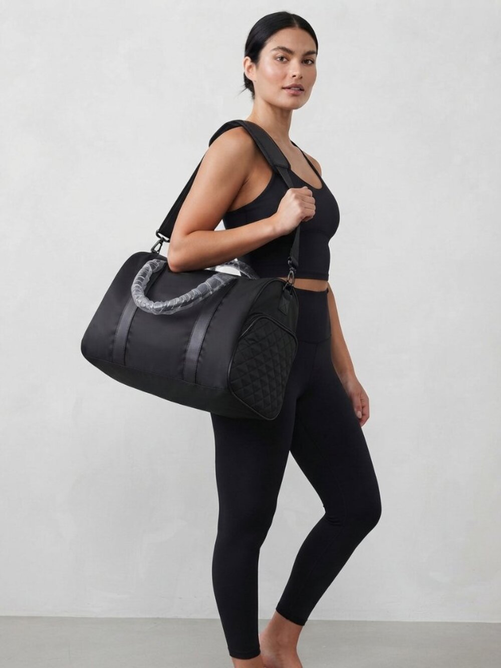 Black Quilted Detail Weekender Bag With Shoe Compartment